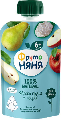 Пюре фруктово-творожное Фруто Няня Яблоко, груша, творог, с 6 месяцев 90 г
