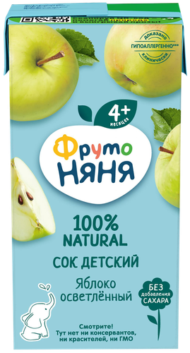 Сок Фруто Няня Яблоко осветленный без сахара, с 4 месяцев 200 мл