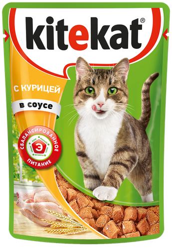 Корм консервированный для кошек Kitikat c сочными кусочками курицы в соусе 85 г