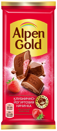 Шоколад молочный Alpen Gold с клубнично-йогуртовой начинкой 85 г