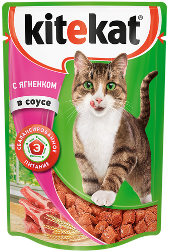 Корм консервированный для взрослых кошек Kitikat с ягненком в соусе 85 г