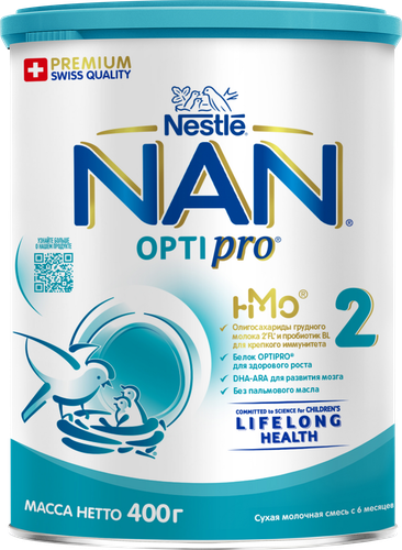 Смесь молочная для роста, иммунитета и развития мозга NAN 2 Optipro, с 6 месяцев 400 г